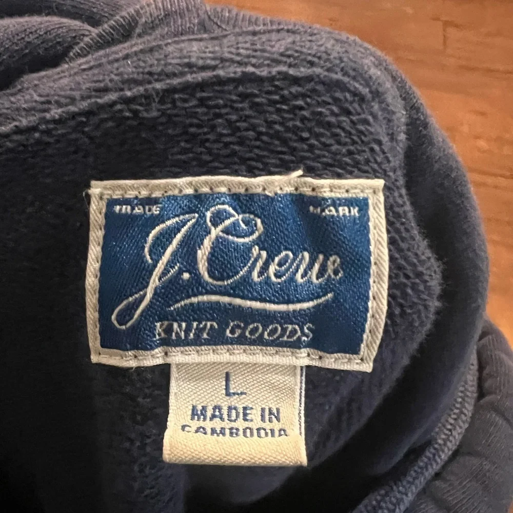 J. Crew Colorblock French Terry Hoodie Sweatshirt Size Large Garment Dyed Navy